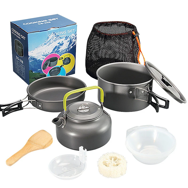 Camping Cookware Kit Outdoor Water Kettle Pan Pot Travel Hiking Picnic Bbq Aluminum Non Stick Cookware Sets
Camping Cookware Kit Outdoor Water Kettle Pan Pot Travel Hiking Picnic Bbq Aluminum Non Stick Cookware Sets