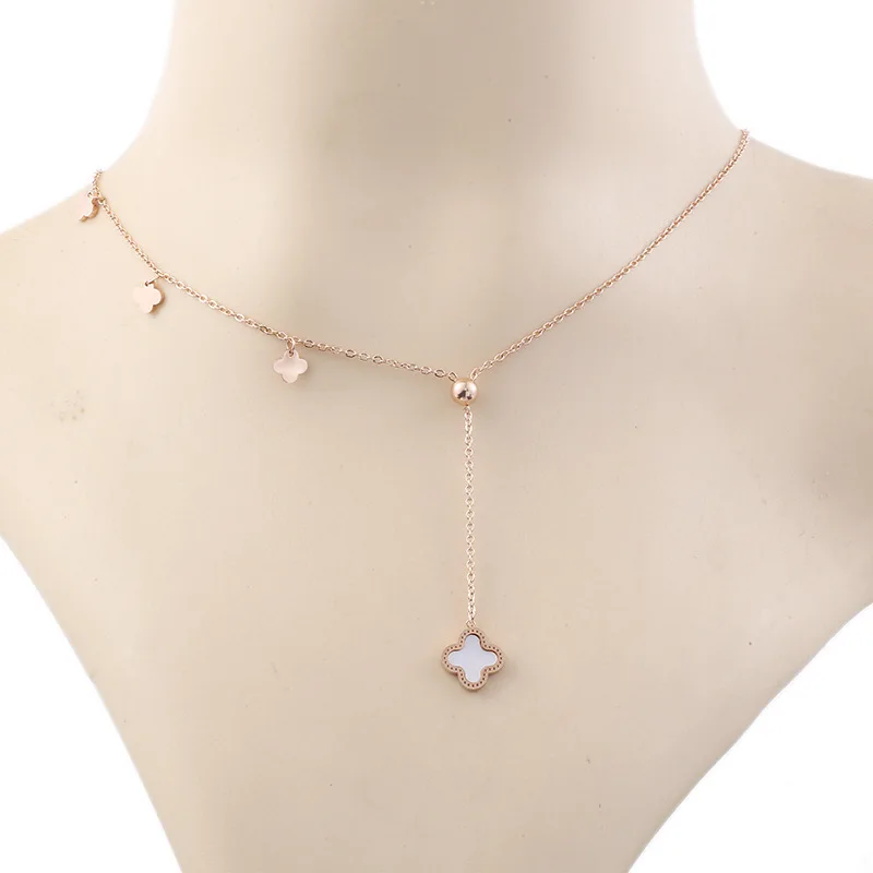 2020 Newest Fashion Ladies Clover Shell Pendant Stainless Steel 18K Rose Gold Women Necklace, As picture
2020 Newest Fashion Ladies Clover Shell Pendant Stainless Steel 18K Rose Gold Women Necklace, As picture