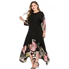 Lady Spring Casual Loose O Neck Swing Plus Size Maxi Women Flower Flora Print Dress