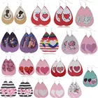 Valentine's Day Gift Heart Shape Pu Leather Earrings Lightweight Glitters Dangle Teardrop Leather Earrings For Women Girl
