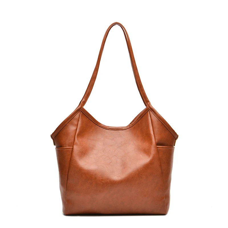 

Space Capacity Tote Bag Texture Oil Wax Leather Brown Chestnut Work Date Tote Bag