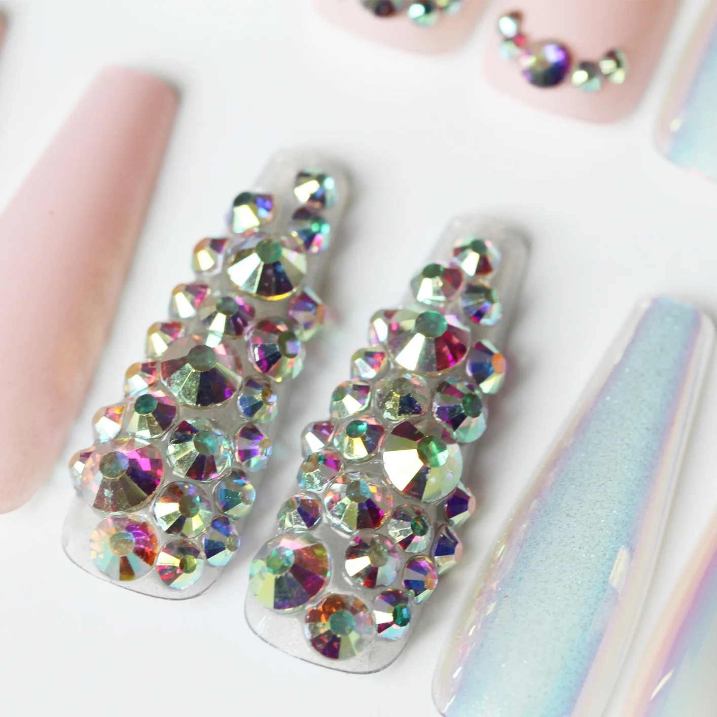 New Design Long Coffin False Nails Rhinestones Good quality French style Press On Nail Custom
New Design Long Coffin False Nails Rhinestones Good quality French style Press On Nail Custom