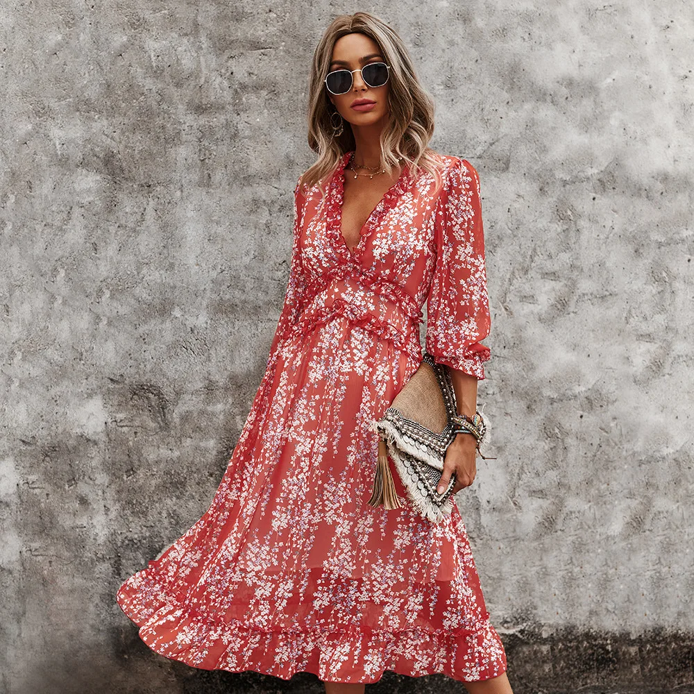 Women Long Sleeve Ruffle Casual Dress Chiffon 2021 spring long sleeves fashion sexy ladies V-neck Women Midi Dresses
Women Long Sleeve Ruffle Casual Dress Chiffon 2021 spring long sleeves fashion sexy ladies V-neck Women Midi Dresses