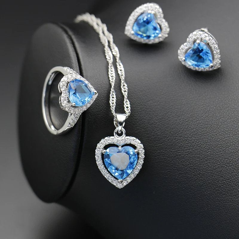 Women Luxury Heart Love Sky Blue Crystal White Zircon Rings Necklace Earrings Pendant Romantic Bridal Jewelry Sets, Customized color
Women Luxury Heart Love Sky Blue Crystal White Zircon Rings Necklace Earrings Pendant Romantic Bridal Jewelry Sets, Customized color