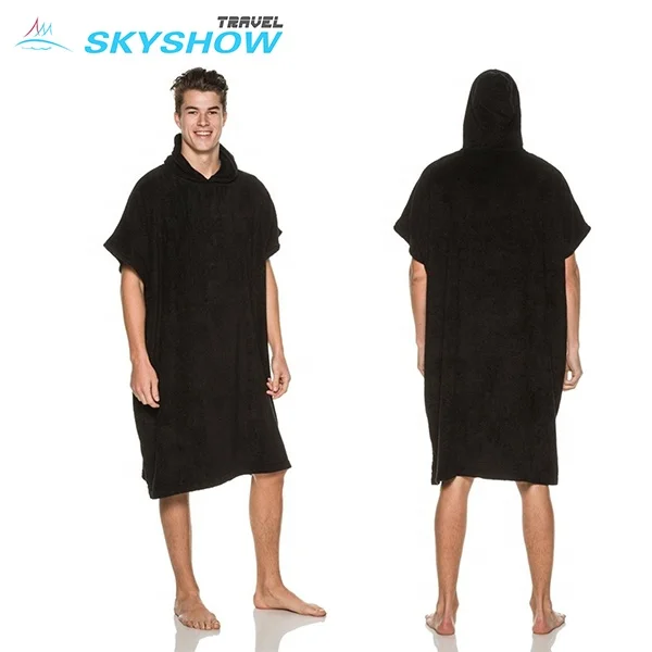 Custom Eco Travel Comfortable Hoodie Microfiber Beach Towel Adults Black Winter Hooded Surf Poncho With Logo