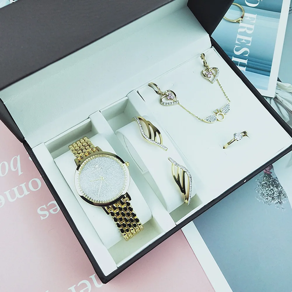 5pcs watch gift box set fashion luxury women quartz watch bracelet necklace earrings ring ladies watch, As pic
5pcs watch gift box set fashion luxury women quartz watch bracelet necklace earrings ring ladies watch, As pic