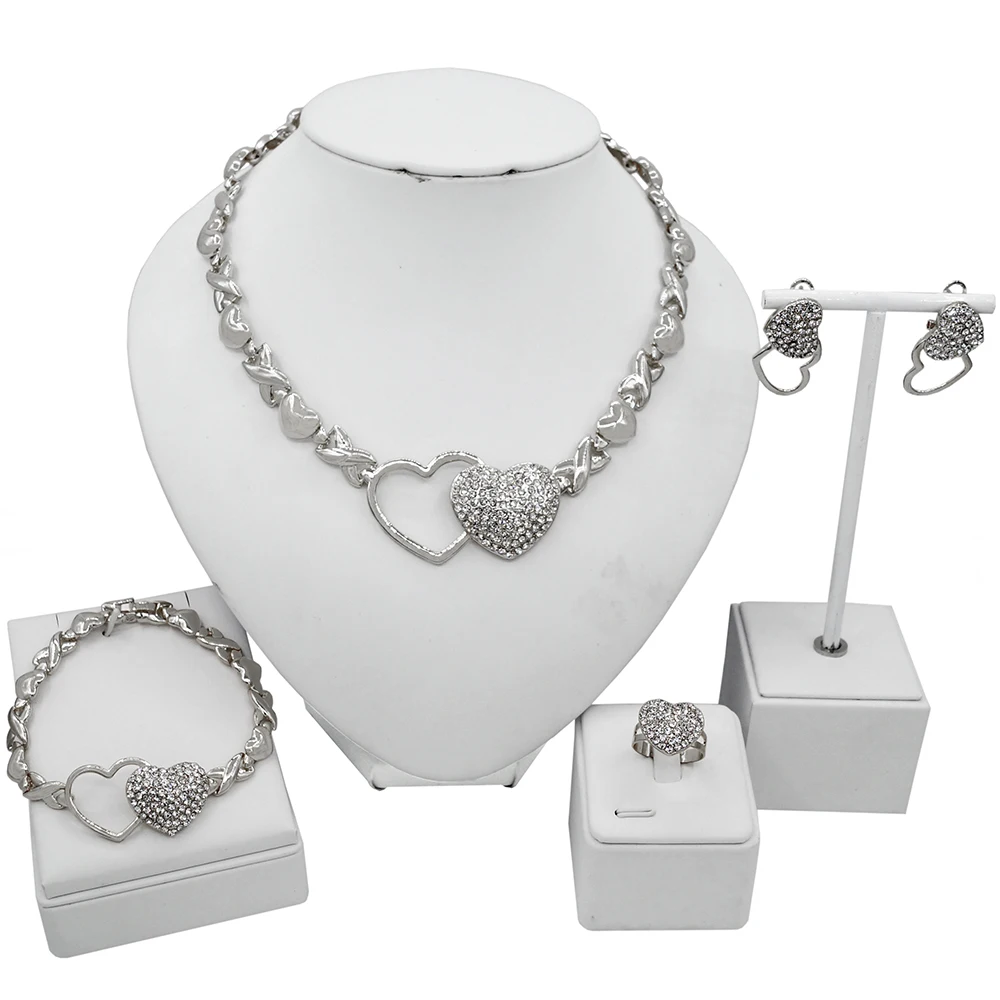 18k Big Plated I Love You Jewelry Two Sliver Hearts New Design Crystal Sliver Plating Necklace Earrings Bangle Ring Jewelry Set
18k Big Plated I Love You Jewelry Two Sliver Hearts New Design Crystal Sliver Plating Necklace Earrings Bangle Ring Jewelry Set