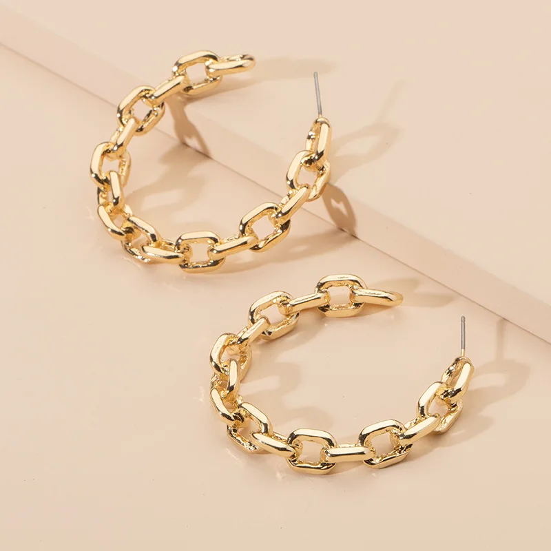 Creative Design Link Chain Hoop Earrings Gold plated Geometric C shaped Statement Earrings For Women, Green
Creative Design Link Chain Hoop Earrings Gold plated Geometric C shaped Statement Earrings For Women, Green