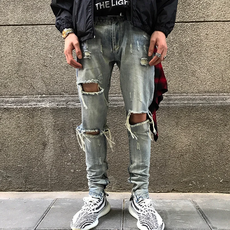 Men Faded Skinny Fit Jeans Style high street big hole jeans men's fashion brand slim foot zipper retro wash beggars pants
Men Faded Skinny Fit Jeans Style high street big hole jeans men's fashion brand slim foot zipper retro wash beggars pants