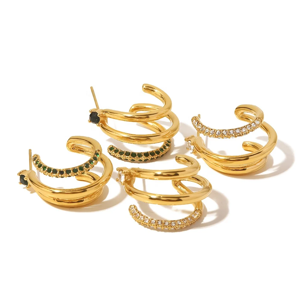 Three Layer C Shape Clear Small Zircon 18k Gold Plated Stainless Steel Hoop Earrings For Women
Three Layer C Shape Clear Small Zircon 18k Gold Plated Stainless Steel Hoop Earrings For Women