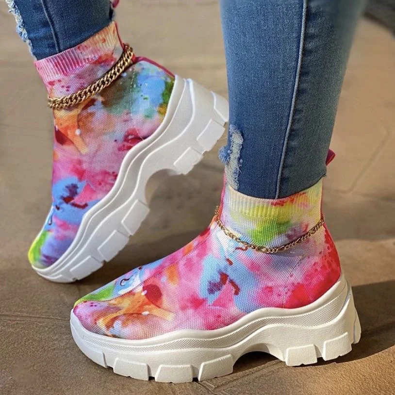 Tie-dye High Top Women Casual Sneakers Breathable Stretch Colorful Women's thick Bottom Sports Running Shoes, Pink mixed
Tie-dye High Top Women Casual Sneakers Breathable Stretch Colorful Women's thick Bottom Sports Running Shoes, Pink mixed