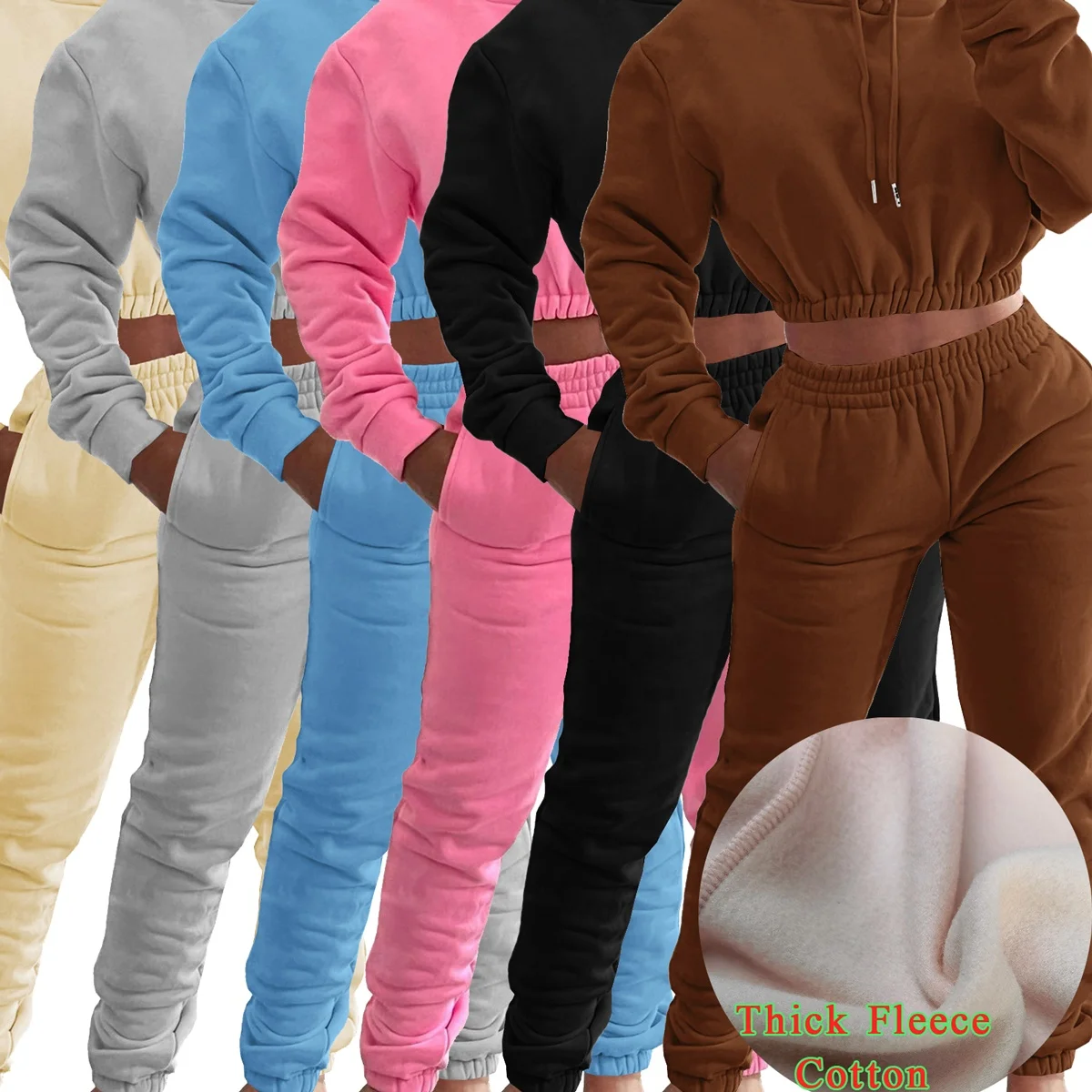 2021 Custom Hoodies Womens Winter Clothing Crop Top Jogger Thick Fleece Cotton Two Piece Pants Set Sweatpants And Hoodie Set
2021 Custom Hoodies Womens Winter Clothing Crop Top Jogger Thick Fleece Cotton Two Piece Pants Set Sweatpants And Hoodie Set