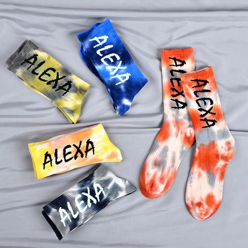 Tie-dye socks street trend high-top sock men and women solid color letters cotton basketball skateboard men Crew socks
Tie-dye socks street trend high-top sock men and women solid color letters cotton basketball skateboard men Crew socks