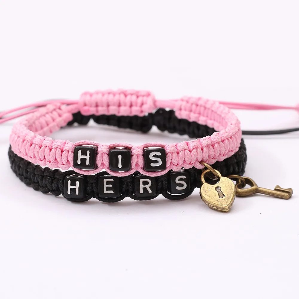 HIS HERS couple bracelet metal alloy lock and key pendant woven leather rope bracelet
HIS HERS couple bracelet metal alloy lock and key pendant woven leather rope bracelet