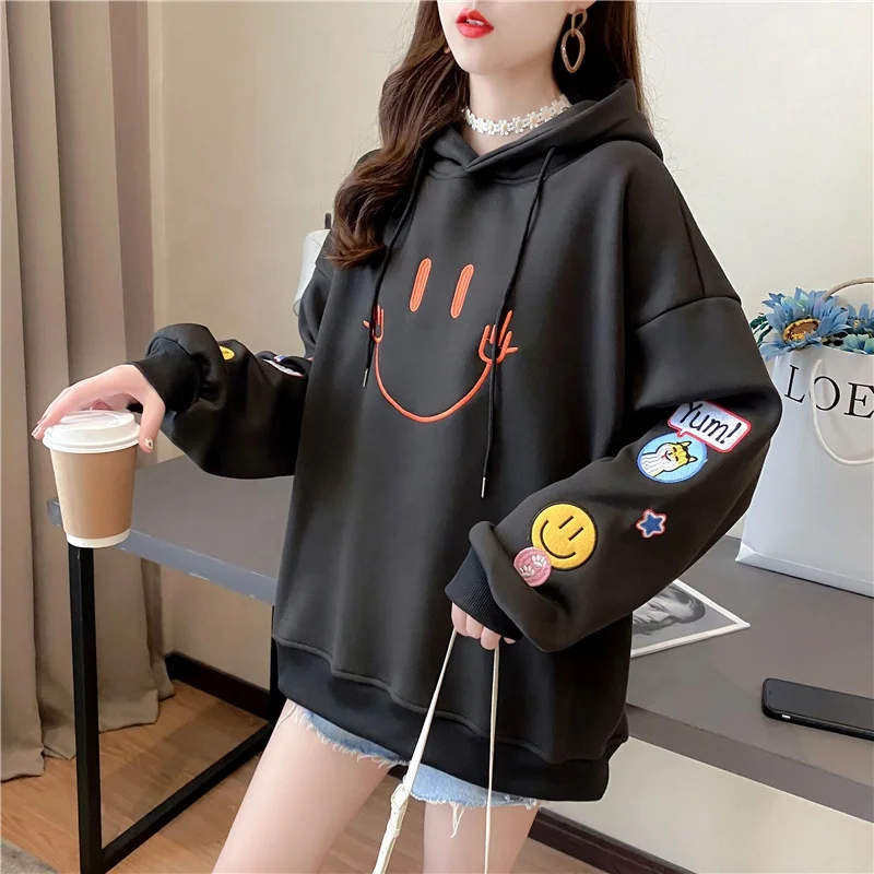 Customized pattern smile sweater hoodie women autumn and winter loose large size thick all-match sweater hooded women's jacket, Customized color
Customized pattern smile sweater hoodie women autumn and winter loose large size thick all-match sweater hooded women's jacket, Customized color