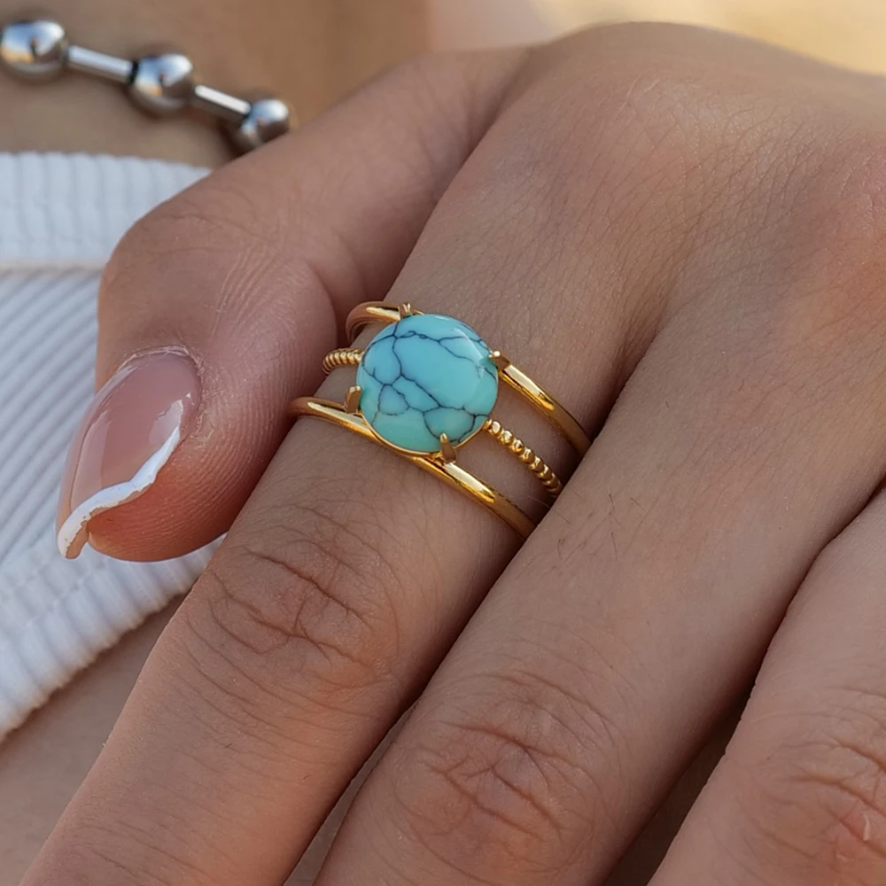 Waterproof 18K Gold-plated Stainless Steel Fashion Jewelry Turquoise Natural Stone Ring For Women
Waterproof 18K Gold-plated Stainless Steel Fashion Jewelry Turquoise Natural Stone Ring For Women
