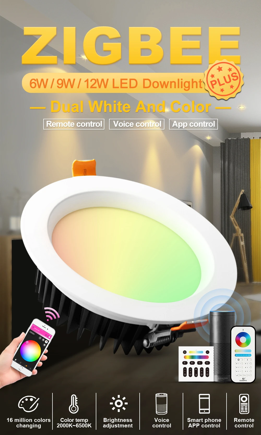 Gledopto Remote and zigbee mobile phone control 12W LED down light suitable for Christmas home decoration - ANKUX.COM