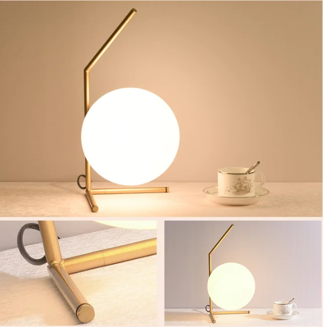 modern wholesale simple glass ball iron white bedroom table lamp