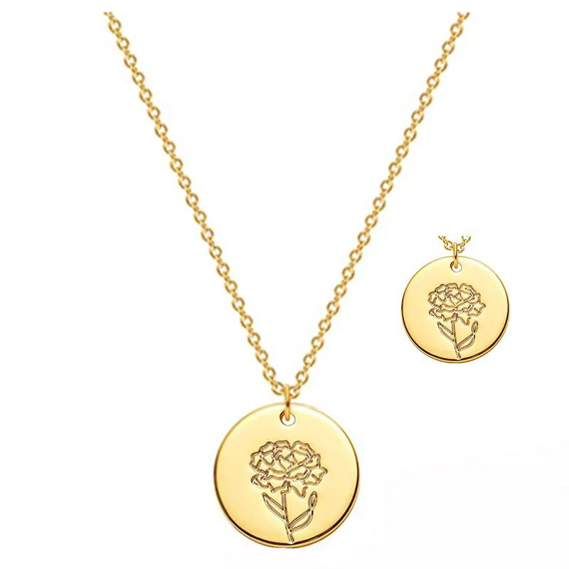 Women Delicate Birth Flowers Stainless Steel Necklace 12 Month Round Gold Coin chain Titanium steel Necklace Jewelry Gift
Women Delicate Birth Flowers Stainless Steel Necklace 12 Month Round Gold Coin chain Titanium steel Necklace Jewelry Gift