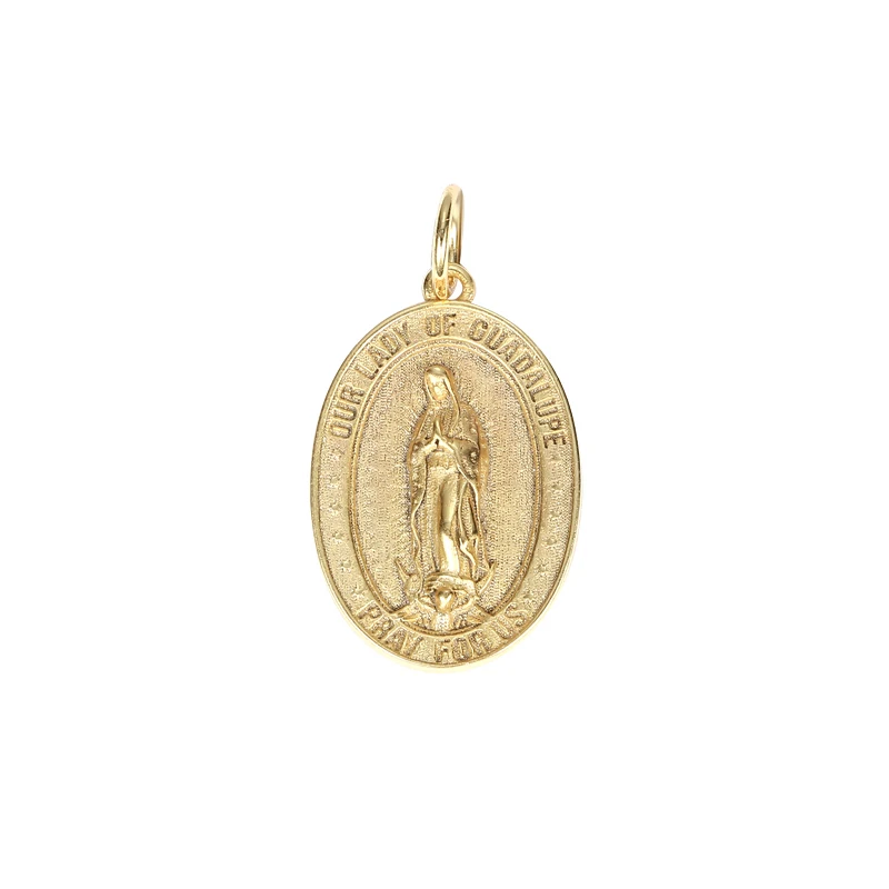

Religious Oval Pendant 925 Sterling Silver Gold Plated Virgin Mary Religious Figure Pendant Necklace