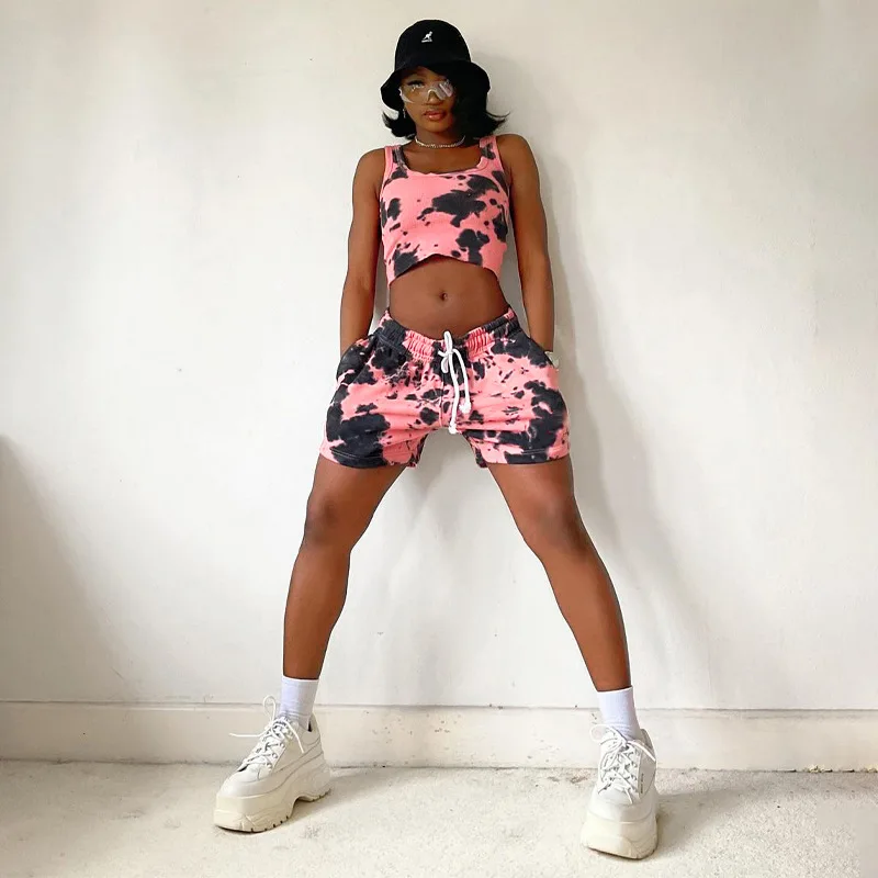 S165397W New personality tie-dye vest drawstring shorts exercise fitness woman two piece set
S165397W New personality tie-dye vest drawstring shorts exercise fitness woman two piece set
