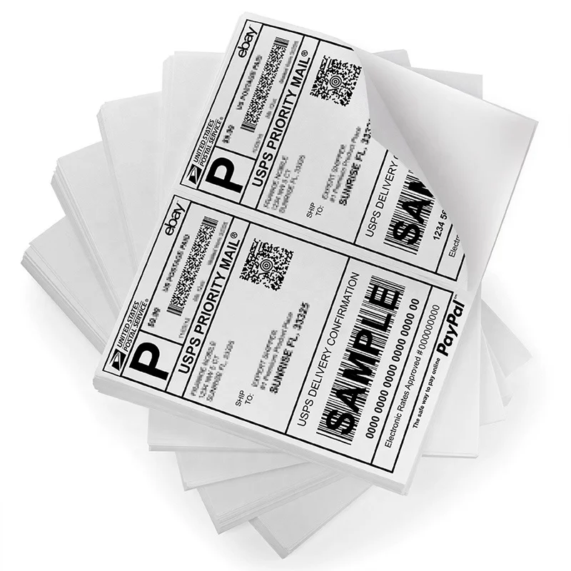 White Half Sheet Address Mailing Shipping Labels for Laser Inkjet Printers (Self Adhesive) UPS FEDEX-5-1/2" x 8-1/2"