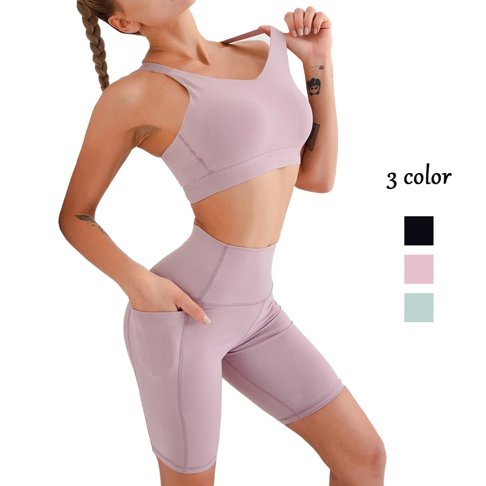 New short cropped pants yoga shorts set cross back sports bra womens high waist fitness sets with phone pocket, Printed
New short cropped pants yoga shorts set cross back sports bra womens high waist fitness sets with phone pocket, Printed