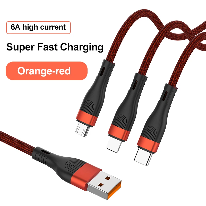 Wholesale High quality 6A high current /66W super fast charging micro usb cable 3 in 1 for mobile phone, Orange red/black gold/dark green
Wholesale High quality 6A high current /66W super fast charging micro usb cable 3 in 1 for mobile phone, Orange red/black gold/dark green