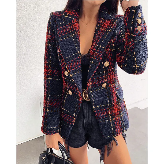 Wholesale custom made fashion blazer women plaid /check blazer double breasted blazer
Wholesale custom made fashion blazer women plaid /check blazer double breasted blazer