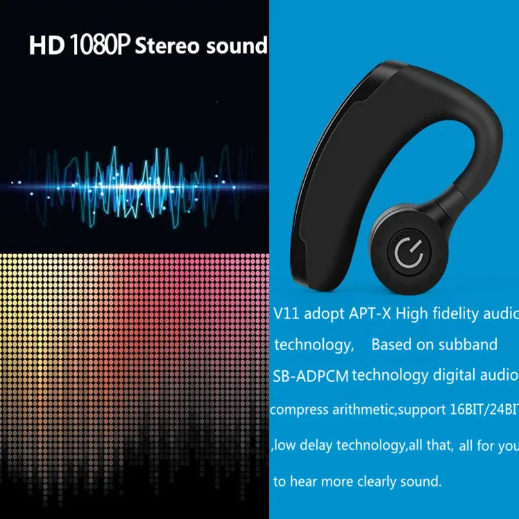 V11 Wireless Headset Driver Business ear hook earphone HD Sport Stereo BT Voice Control headphone with Mic - ANKUX.COM