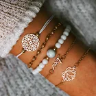 5pcs Bohemian Handmade Friendship Bracelet Rose Gold Bead Lotus Bracelet Love For Women