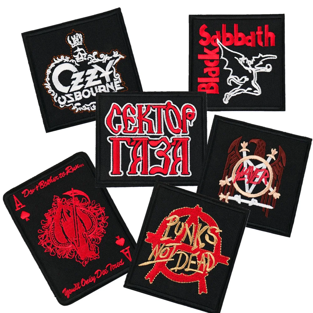 Punk style iron on twill embroidery black red Rock band patch for clothing bag jeans decoration
Punk style iron on twill embroidery black red Rock band patch for clothing bag jeans decoration