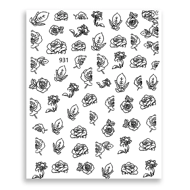 931-933 New Rose Nail Sticker 3D Stereo Black and White Hand-painted Sketch Flower Adhesive Solid Color Hollow Nail Sticker
931-933 New Rose Nail Sticker 3D Stereo Black and White Hand-painted Sketch Flower Adhesive Solid Color Hollow Nail Sticker