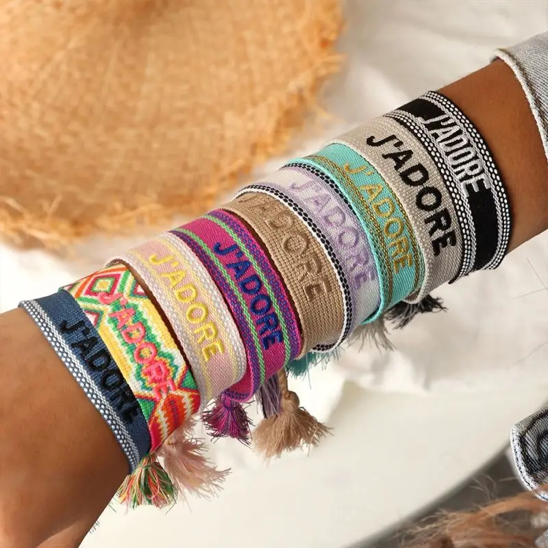 Handmade Woven Letters Love J'ADOR Embroidery Tassel Bracelet Fashion Adjustable Friendship Bracelets For Women Men Jewelry, Customized color
Handmade Woven Letters Love J'ADOR Embroidery Tassel Bracelet Fashion Adjustable Friendship Bracelets For Women Men Jewelry, Customized color