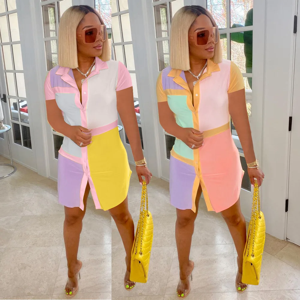 Polo Button Up Dress Women Contrast Color Patchwork Long Shirt Dresses Women Summer Short Sleeve Shirt Dresses Women Casual, Pink ,yellow
Polo Button Up Dress Women Contrast Color Patchwork Long Shirt Dresses Women Summer Short Sleeve Shirt Dresses Women Casual, Pink ,yellow