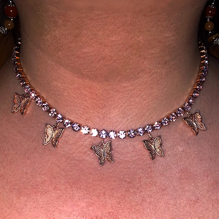 Statement diamond crystal jewelry pink butterfly hip hop zircon chain necklace, Picture
Statement diamond crystal jewelry pink butterfly hip hop zircon chain necklace, Picture