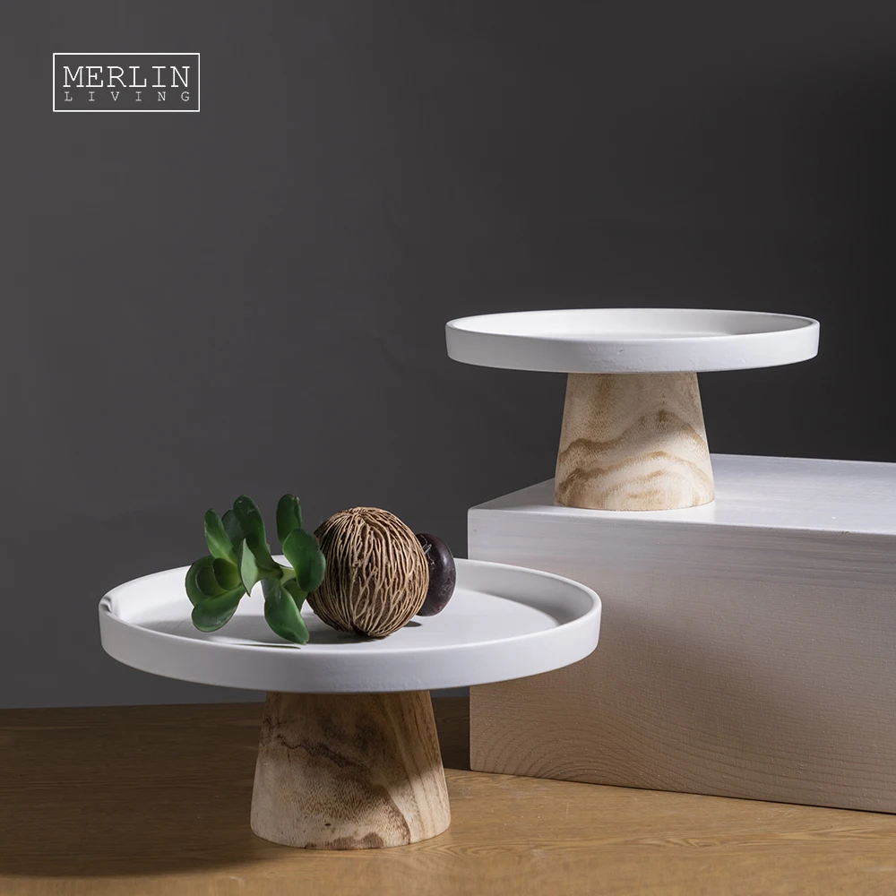 Wholesale modern design ceramic cake plate home decor accessories procelain cake plate with wood holder for kitchen living room, White
Wholesale modern design ceramic cake plate home decor accessories procelain cake plate with wood holder for kitchen living room, White