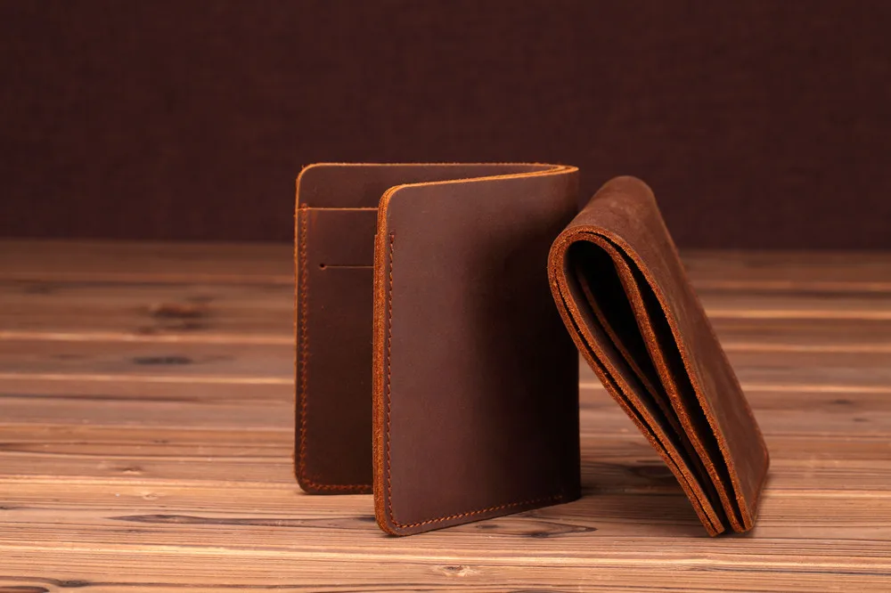 product-Crazy Horse Leather Men Wallets Retro Handmade Small Purse Top Cow Leather Brand Designer Mi