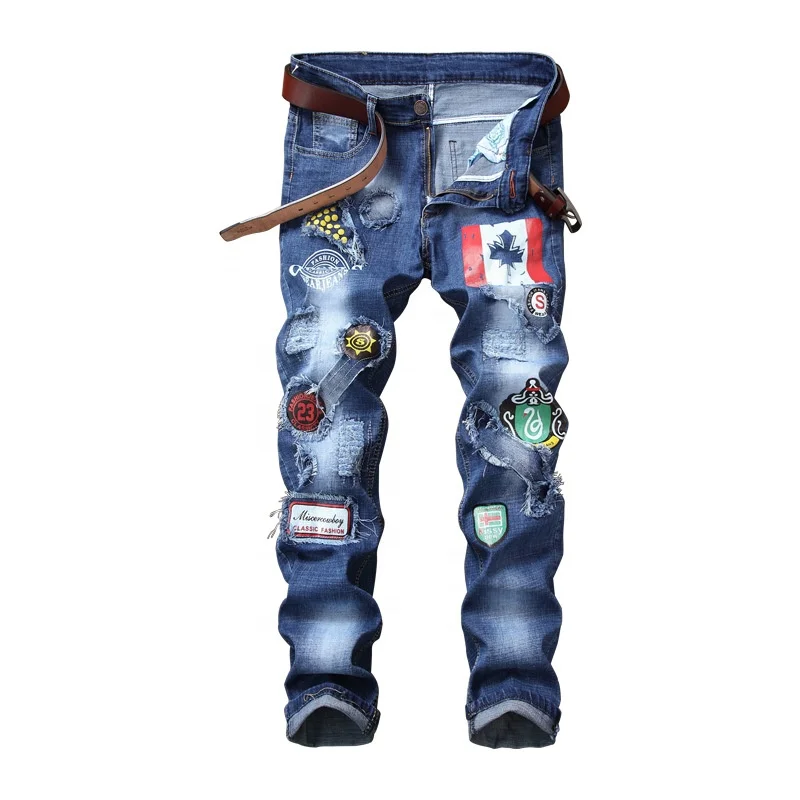 Wholesale Skinny Straight Leg Stretch Patch Badge Ripped Men's Jeans, Customized color
Wholesale Skinny Straight Leg Stretch Patch Badge Ripped Men's Jeans, Customized color