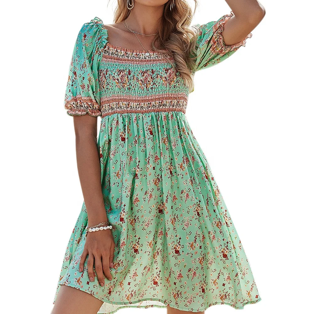 Bohemia Floral Patchwork Printed Square Neck Dress,Strappy Short Sleeve Woman Midi Dress, Picture
Bohemia Floral Patchwork Printed Square Neck Dress,Strappy Short Sleeve Woman Midi Dress, Picture