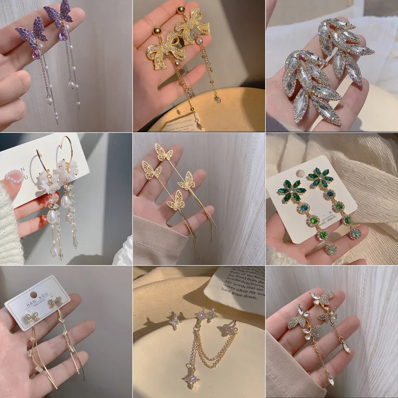 Wholesale Long Tassel Crystal Earrings S925 Silver Needle Pearl Jewelry Women Fashion Purple Butterfly Earring
Wholesale Long Tassel Crystal Earrings S925 Silver Needle Pearl Jewelry Women Fashion Purple Butterfly Earring
