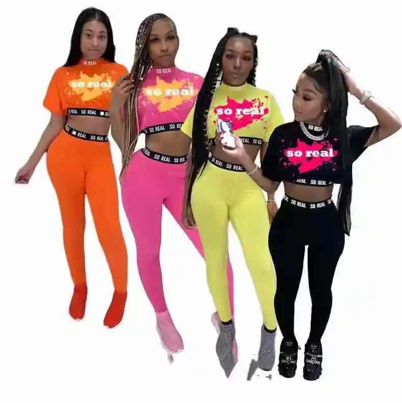 2021 new arrivals fashion letter printed short sleeve crop top with leggings two piece set women clothing sexy yoga outfit, 4 colors
2021 new arrivals fashion letter printed short sleeve crop top with leggings two piece set women clothing sexy yoga outfit, 4 colors