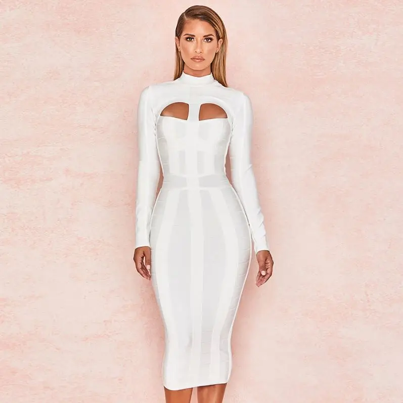 Women White Dress Long Sleeve Cutout hollow out Tight Lady Sexy Bandage Bodycon Vestidos Midi Evening club sexy Dress
Women White Dress Long Sleeve Cutout hollow out Tight Lady Sexy Bandage Bodycon Vestidos Midi Evening club sexy Dress