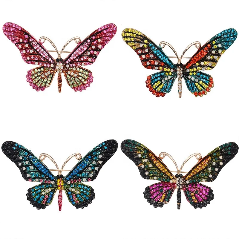 

High Quality Brooch Fashion Accessories Royal Style Gem Butterfly Enamel Brooch Pin for Women Suit Decoration, Golden, silver