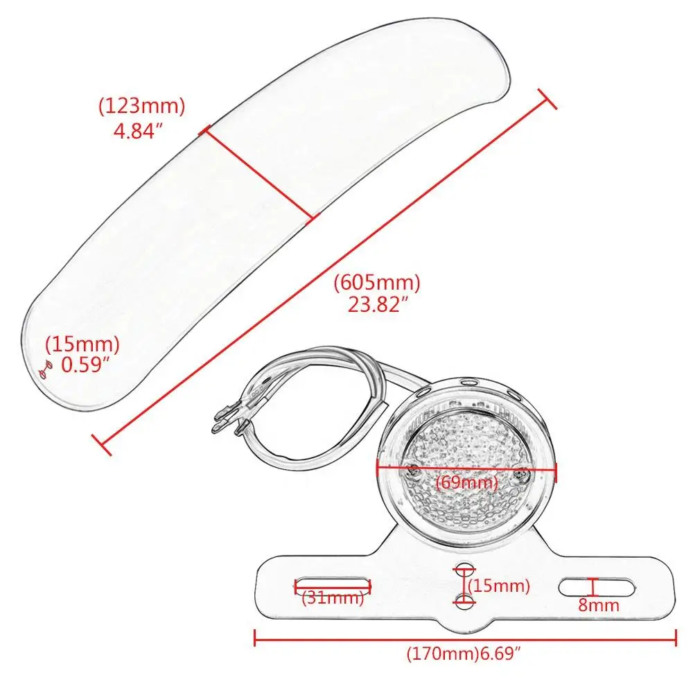 Combo Tail Brake Light With License Plate Holder+Retro Rear Fender Mudguard For Harley Bobbers Chopper Cafe Racer Motorcycles