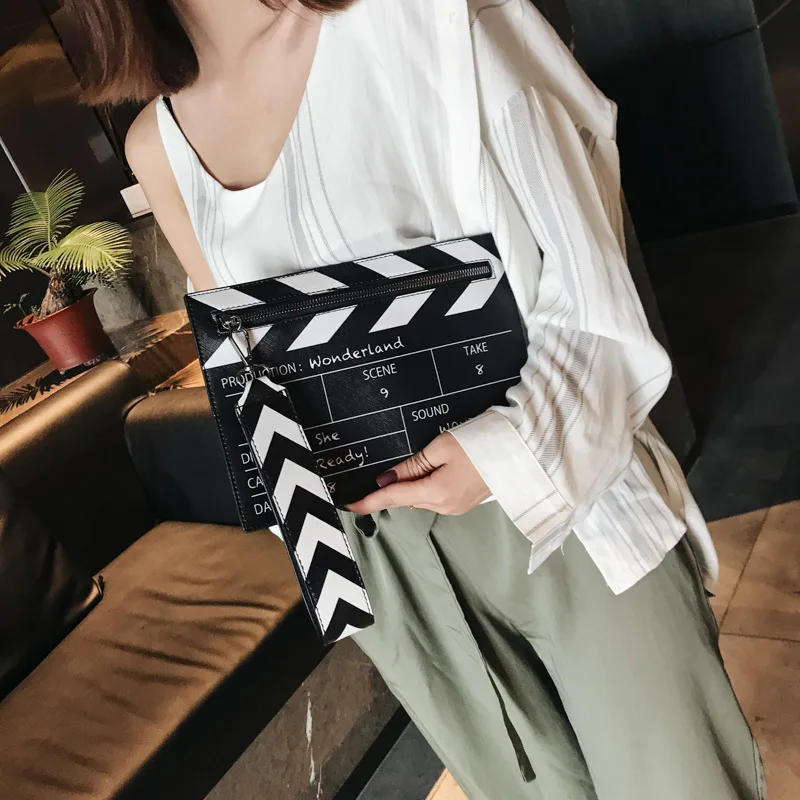 Cool Design Movie Cut Action Scene Clapper Board Shape PU Clutch Bag for Women, Black, white
Cool Design Movie Cut Action Scene Clapper Board Shape PU Clutch Bag for Women, Black, white