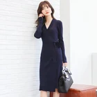 Autumn and Winter New Knee-crossed sweater skirt V-neck open-necked dress with wool knitted dress