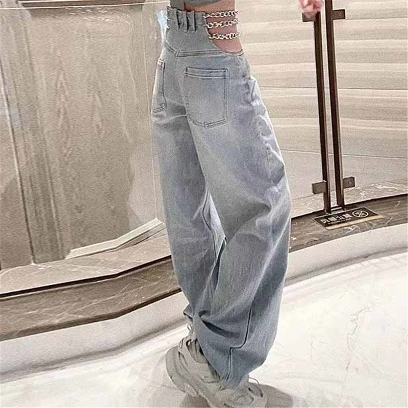 A3946 Stylish Light blue color girl women's denim pants high waist pencil pants with chain design
A3946 Stylish Light blue color girl women's denim pants high waist pencil pants with chain design
