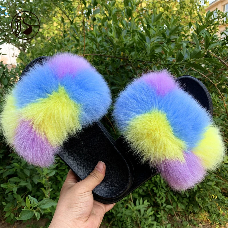 Fashion house slippers custom outdoor slides women colorful fox fur slippers, Picture
Fashion house slippers custom outdoor slides women colorful fox fur slippers, Picture