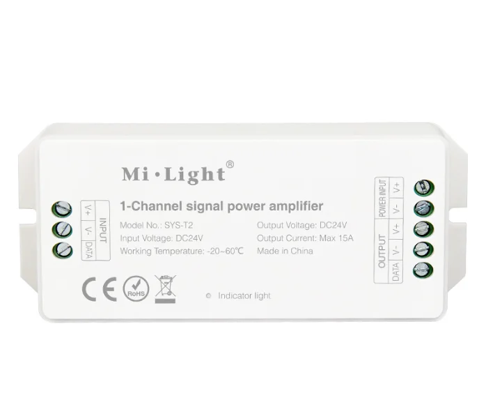 Miboxer DMX512 Signal Amplifier SYS-T2 DC24V 360W 1Channel Power Amplifier for Single Color led Light
Miboxer DMX512 Signal Amplifier SYS-T2 DC24V 360W 1Channel Power Amplifier for Single Color led Light